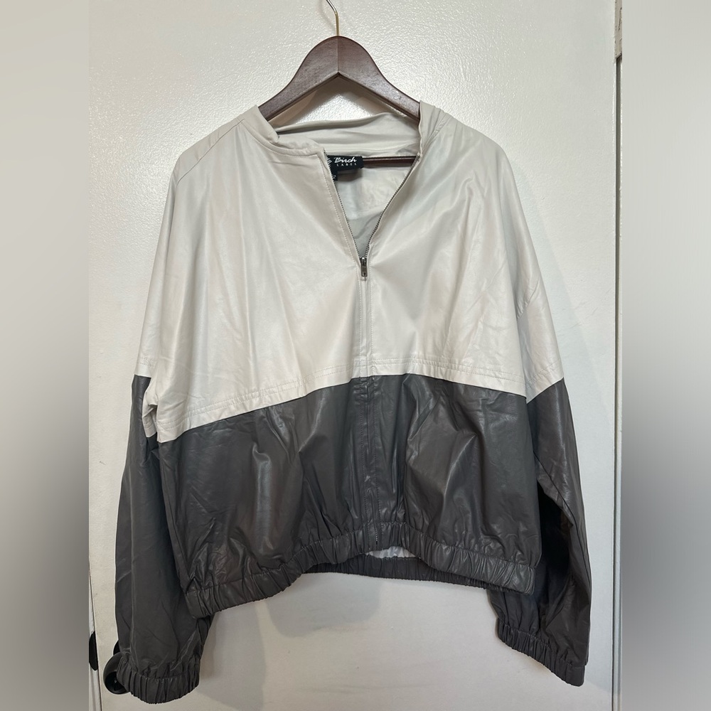 White Birch Black Label Color Blocking Faux Leather Bomber Jacket Size L NWOT